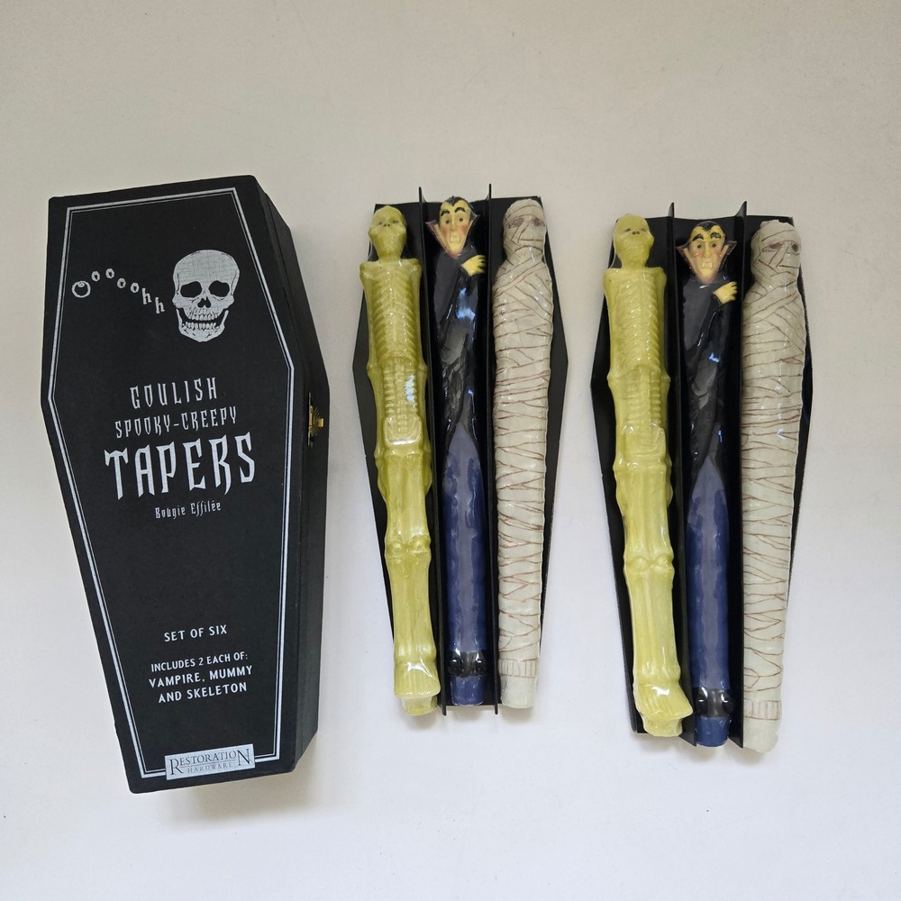 Restoration Hardware Taper Candles Set of 6 Black Halloween Coffin Box Decor